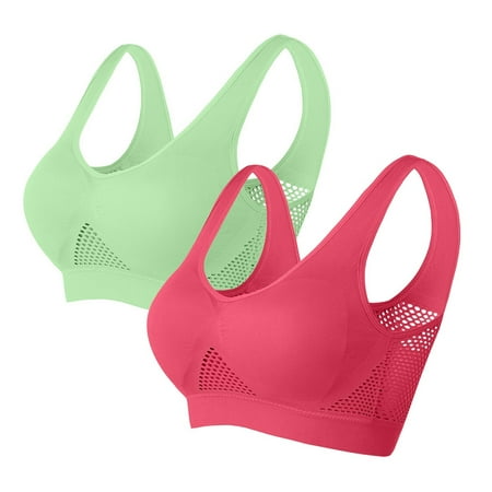 Ecqkame Sport Bras for Women No Underwire Seamless Push Up Bra Yoga Gym Activewear Plus Size Solid Color Everyday Breathable Supportive Bra 2PC Watermelon Red B XXXXXL on Clearance