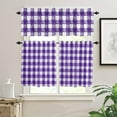 thumbnail image 2 of 3 Piece Purple Buffalo Plaid Check Kitchen Curtains, Tier and Valance Rod Pocket Window Curtains Set Farmhouse Watercolor Cafe Curtains for Kitchen Valances Window Treatment 54X18in+27x36in×2, 2 of 5