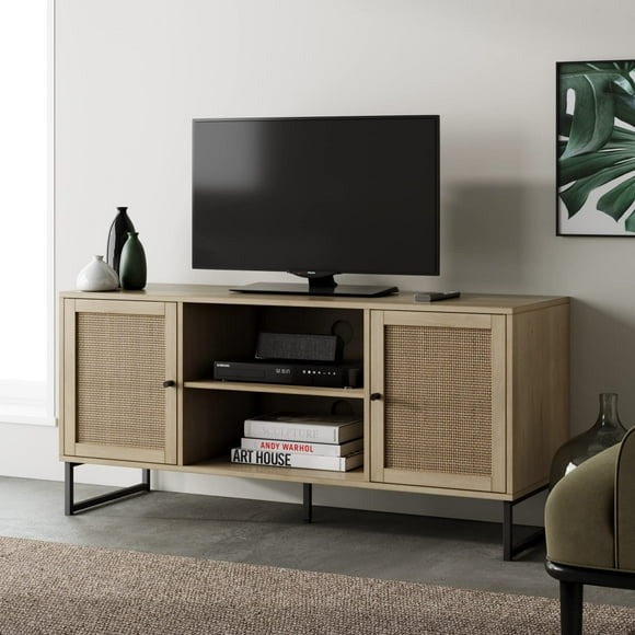 Nathan James Modern TV Stand Entertainment Cabinet, Console with a Natural Wood Finish and Matte Accents with Storage Doors for Living Media Room, Length: 47" x Width: 16" x Height: 22", Oak/Black