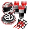 thumbnail image 1 of Juego de Platos y Vajilla de Cumpleaños de Carreras de Cascos a Cuadros Blancos y Negros, 1 of 7