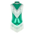 thumbnail image 3 of Alvivi Women's Shiny Sequins Metallic Fringed Turtleneck Dance Dress Gymnastic Tassel Leotard Green M, 3 of 7