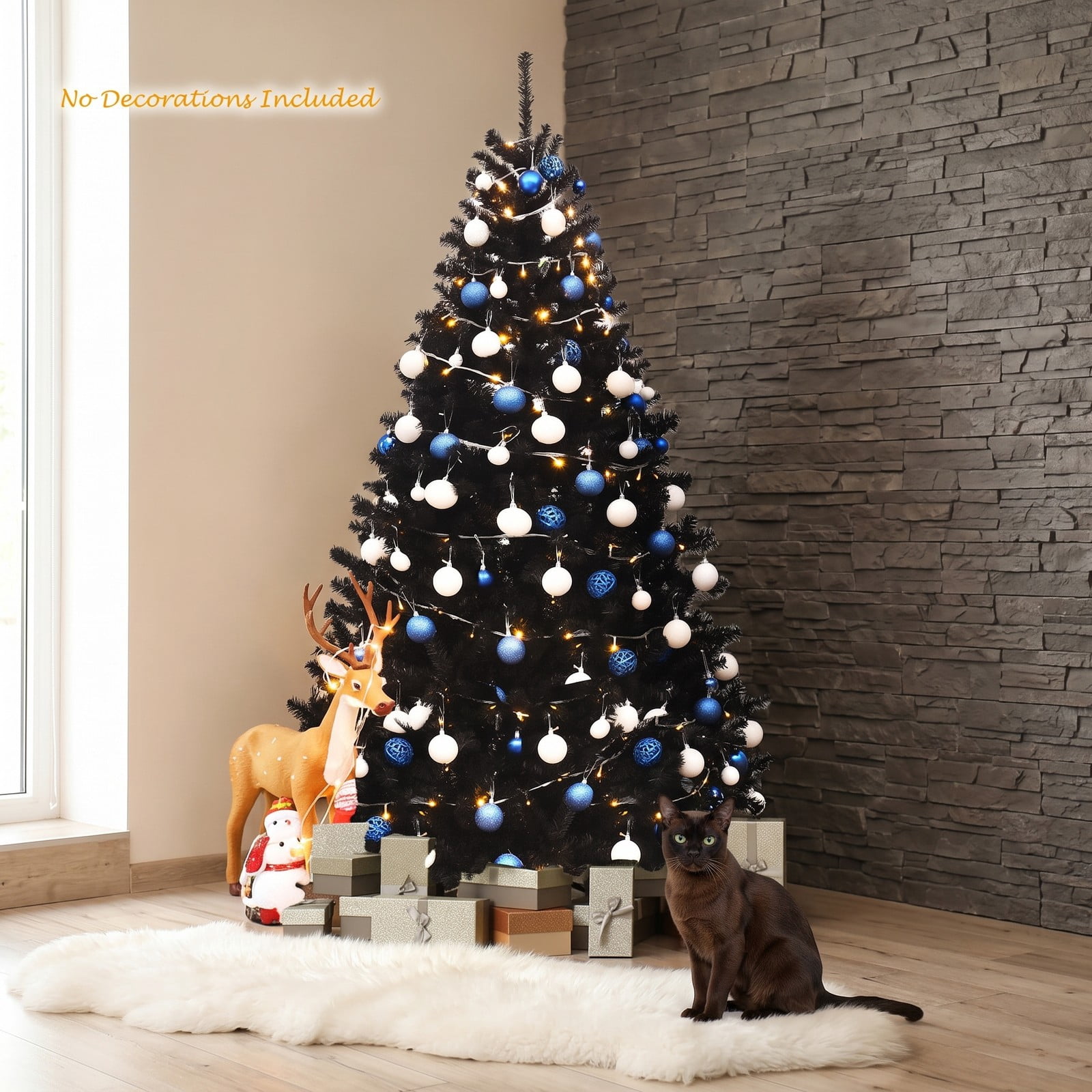 RUIE 6 Feet Hinged Artificial Halloween Christmas Tree, 1036 Branch Tips PVC Holiday Tree with Metal Stand for Indoor Outdoor Home Office Decoration, Black