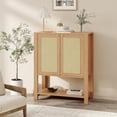 thumbnail image 2 of EDTara Freestanding 40-Inch Rattan Shoe Cabinet, Farmhouse Wooden Unit With Adjustable Shelves and Open Display Shelf, 2 of 7