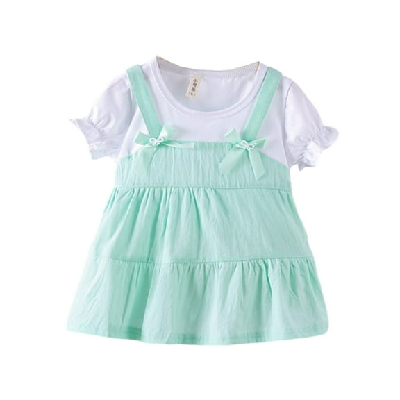 TAGOLD Toddler Girls Summer Dress,1-4 Years Summer Baby Girls Princess Dress Solid Color Cotton Short-sleeved Dress Children's Dress
