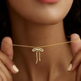 thumbnail image 4 of Gold Necklace for Women Trendy, Dainty Gold Bow Necklace 14K Gold Plated Necklace Cute Bow Pendant Necklace Simple CZ Bead Bow Chain Choker Necklaces for Women Gold Jewelry Christmas Gifts, 4 of 5