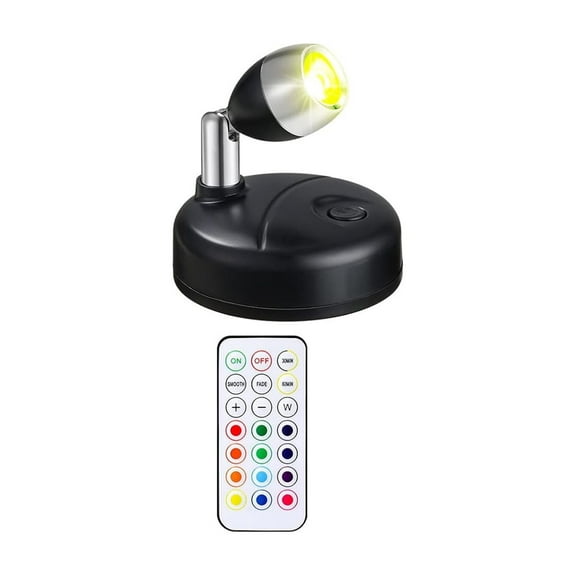 Lsupdaol 1 Pieces Battery Operated Spotlights Indoor LED Wireless Spotlight Indoor 13 Color up Lights with Rotatable Light Head Stick on Wall Hallway for Painting Picture Artwork Closet (Black)
