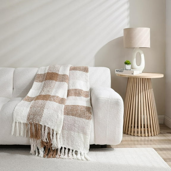 Kate Aurora Country Farmhouse Chic Ultra Soft Chenille Buffalo Check Plaid Throw Blanket - Assorted Colors