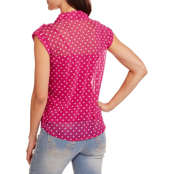 Women's Sheer Polka Dot Sleeveless Top With BuiltIn Cami