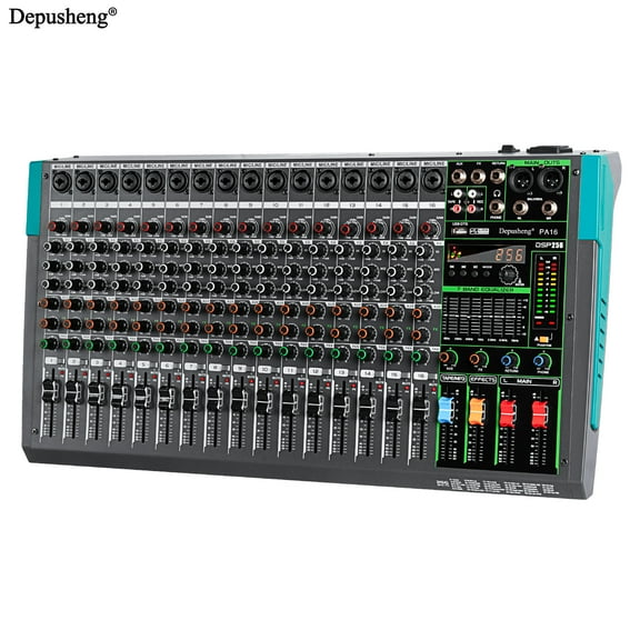 Depusheng PA16 Audio Mixer 16-Channel Mixing Console  48V 256DSP Reverb Effect Professional USB PC AUX Play Record Podcast Broadcast stage