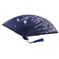 thumbnail image 6 of Folding bamboo lace hand fan, dark blue butterfly and white flower, 6 of 8