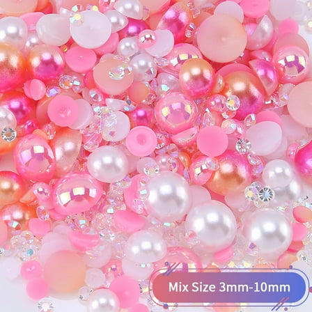 ERDOUY 30g Mixed Flatback Rhinestones, Half Pearls & Shiny Round Gems for DIY Crafts, Tumblers, Shoes, Clothing, Jewelry & Wedding/Party Decor, Pink A