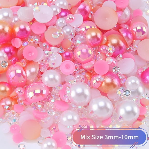 ERDOUY 30g Mixed Flatback Rhinestones, Half Pearls & Shiny Round Gems for DIY Crafts, Tumblers, Shoes, Clothing, Jewelry & Wedding/Party Decor, Pink A