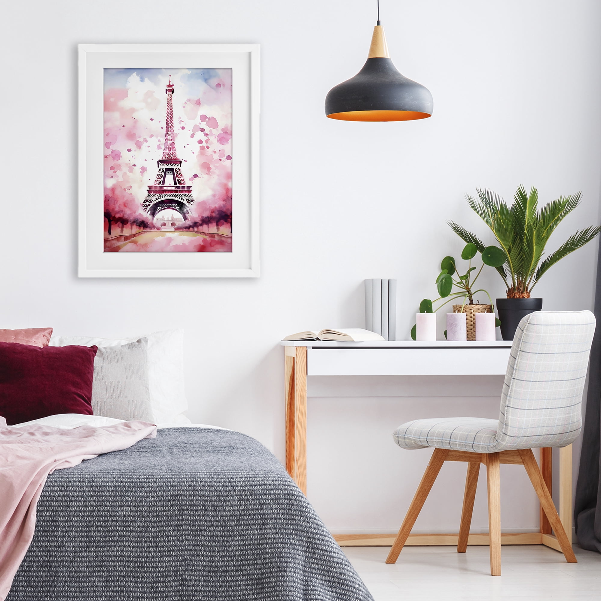 Stupell Industries Blush Watercolor Eiffel Tower White Framed Print Under Glass, design by Creative Studio