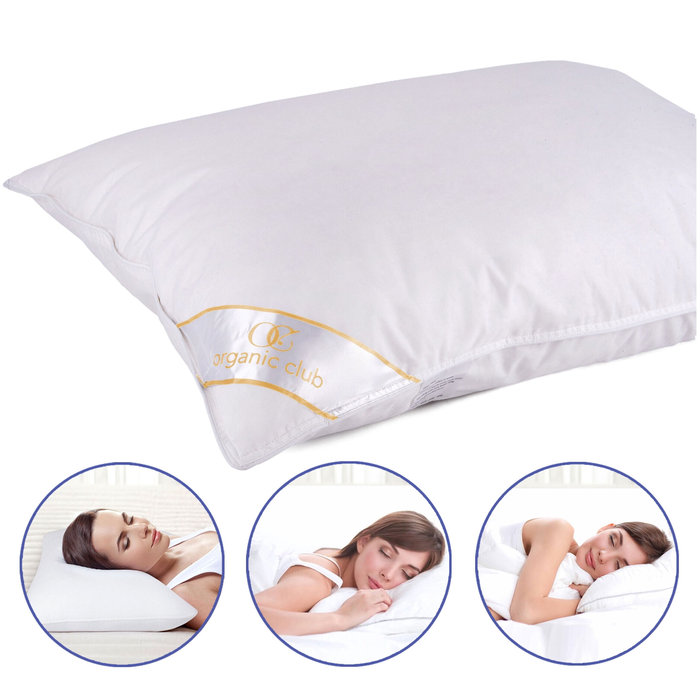 Organic Club Queen Size Camel Wool-Filled Pillow 20x28" (50x70 cm) Bed Pillow for Sleeping Washable Cotton Pillow for Bed, 1 Count, 49 oz (1400 g), White