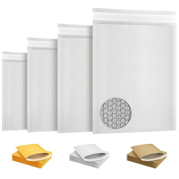 White Kraft Bubble Mailers, Padded Self Seal Envelopes, 100 Count, 8.5 x 13 in
