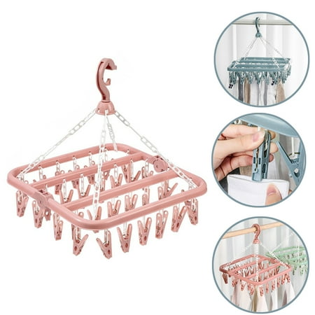 

DEELLEEO Clothes Drying Hanger with 32 Clip and Drip Foldable Hanging Rack for Socks Bras Lingerie Clothes