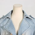 thumbnail image 5 of Colorblock Long Sleeve Ruffles Denim Jacket (S, Blue), 5 of 10