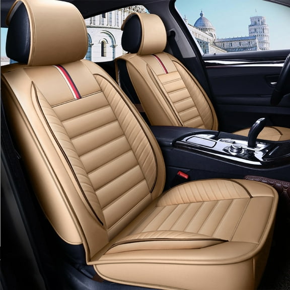 Tuqiang Car Seat Covers Full Set Leather for Honda for CR-V 1997-2019 Premium Faux Leather Seat Covers for 5-Passenger Vehicles Beige