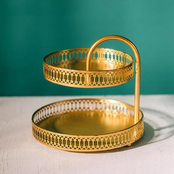 2 Tier Bathroom Counter Organizer Decorative Tray Hollow Out Vanity Tray Cosmetic & Makeup Storage Standing Shelf, stripe