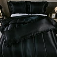 thumbnail image 2 of Satin Queen Comforter Set Silk Like Satin Bedding Set Hotel Soft Polyester Black Bed Set Luxury Silky Pillow Cover with Quilt Set Ruffle Down Comforter Home Decor, 2 of 10