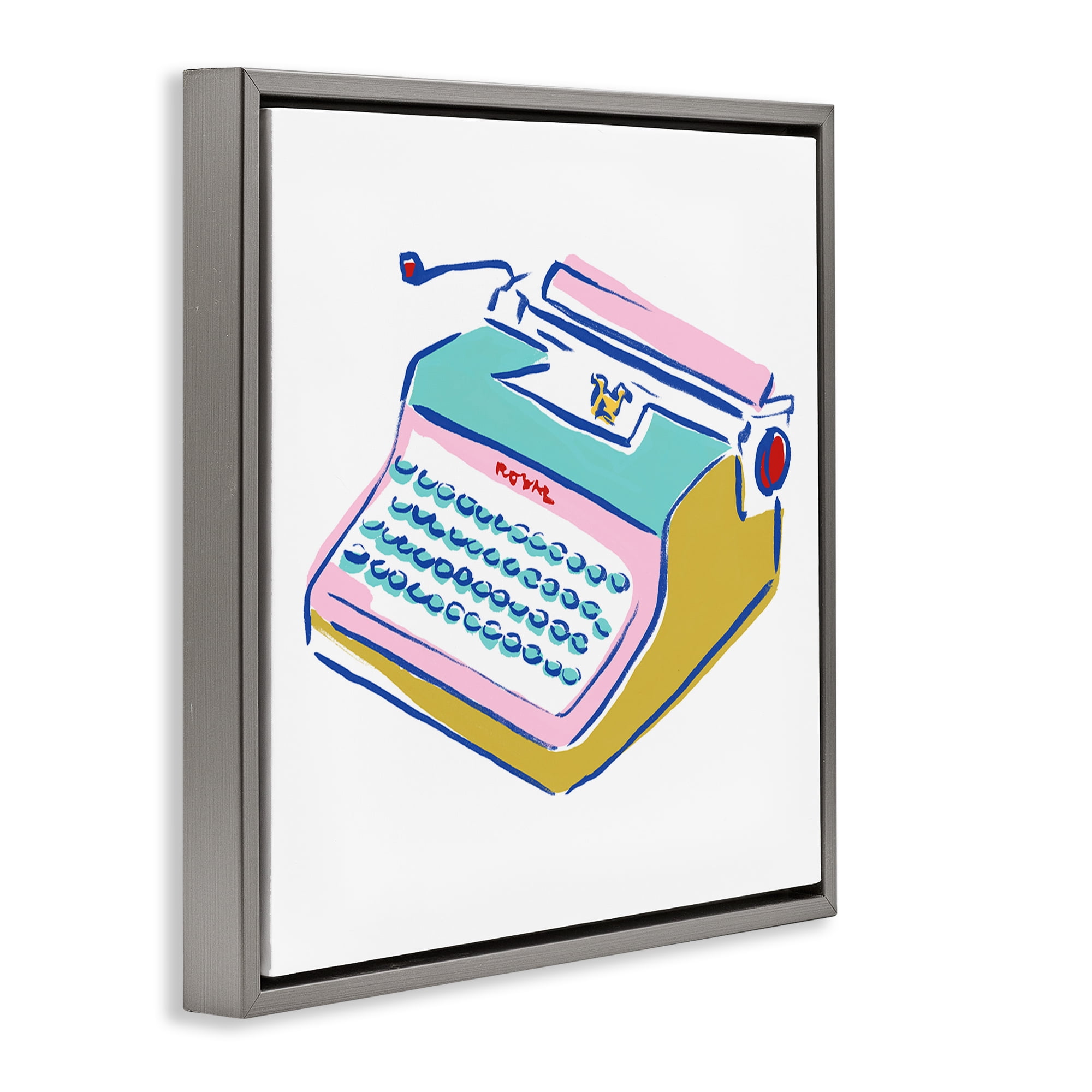 Stupell Industries Simple Retro Typewriter Novelty Painting Gray Floater Framed Art Print Wall Art, 18 x 18