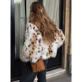 thumbnail image 5 of Abrigo corto de piel sintética con estampado de leopardo para mujer, prenda de vestir gruesa con cuello vuelto y una hilera de botones, moda de otoño, novedad de 2024, 5 of 5