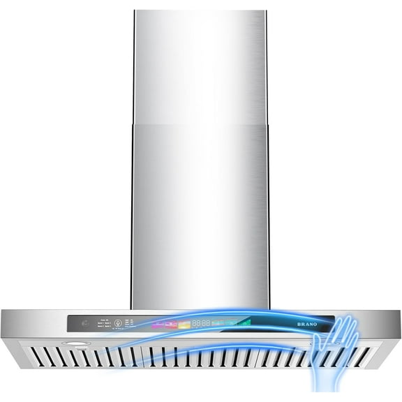 BRANO 30 Inch Wall Mount Range Hood Stainless Steel 900 CFM with Voice/Gesture/Touch Control, 4 Speed Exhaust Fan
