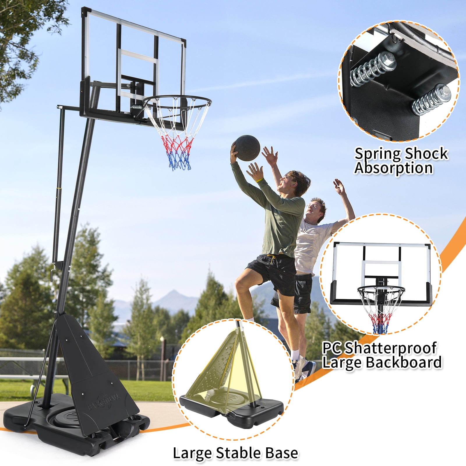 Ktaxon 44in 5.3-10ft Portable Adjustable Portable Basketball Hoop Outdoor