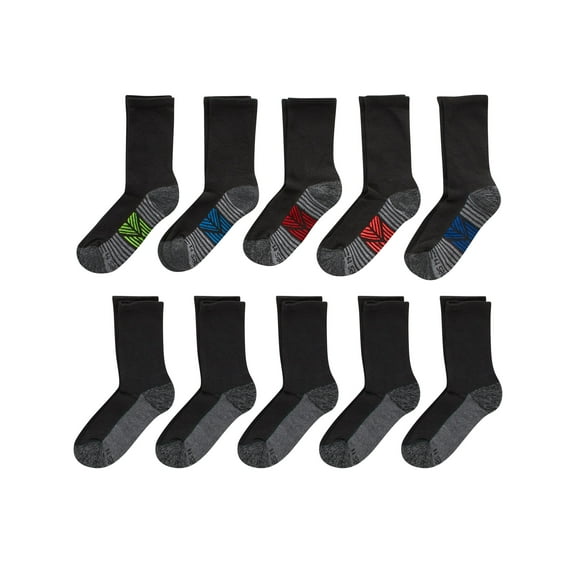 Hanes Ultimate Double Tough Boys' Crew Socks, 10-Pairs Black S
