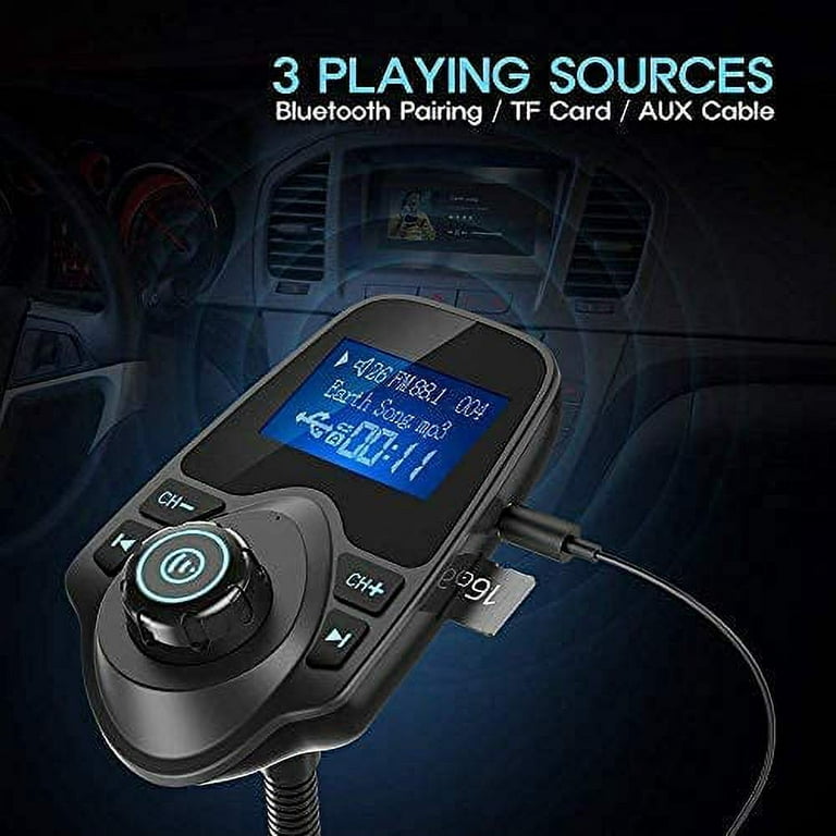 Bluetooth car fm transmitter audio adapter receiver wireless handsfree  voltmeter car kit tf card aux 1.44 display – km18 peacock b - Cdiscount Auto