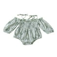 thumbnail image 1 of Barboteuse Bébé Imprimé Floral Manches 3/4 Design Attaches Doubles Bretelles Fermeture à Pression Mignonne Combinaison, 1 of 7