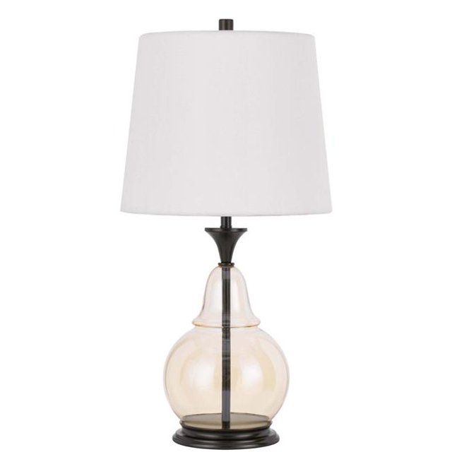 Benzara BM241836 Lampe de Table avec Base en Métal & Pot en Verre&44; Blanc & Bronze