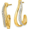 thumbnail image 2 of 14K Yellow Gold With Rhodium Diamond J-Hoop Post Earrings (25 X 8) Made In India em5584-007-ya, 2 of 5