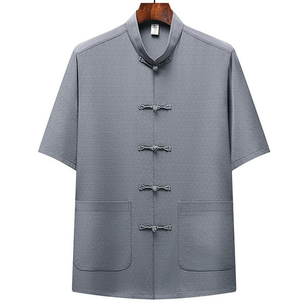 pstuiky camisetas de manga corta para hombre, Camisa informal de manga corta, cuello alto, lisa y cómoda para hombre ropa de hombre m