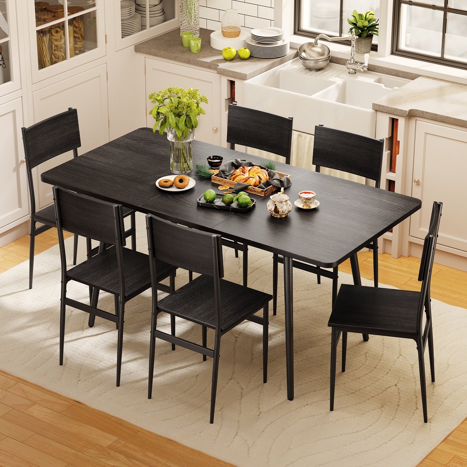 テーブル・チェア・ハンモック LOGOS LIFE BENCH TABLE SET 6 Lofka 7-Piece Extendable Dining Table Set with Six Chairs