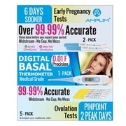 Amplim Early Detection At-Home Ovulation & Pregnancy Tests Kit, 5 Ovulation Test Sticks, 2 Pregnancy Test Sticks, Basal Thermometer