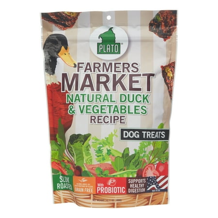 All Natural Market - Plato Pet Treats Farmers Market Grain-Free Natural Duck & Vegetables Recipe All Stages Dog Treats 14.1 Oz