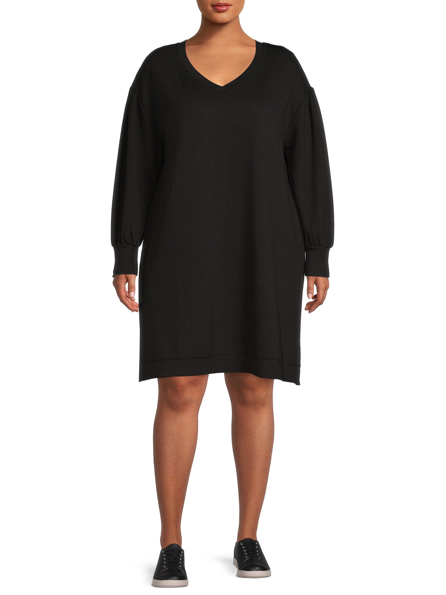Terra & Sky Women's Plus Size V-Neck Sweatshirt Dress