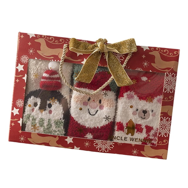 Calcetines peludos de invierno jinwen 3 pares para dormir Navidad Estilo A