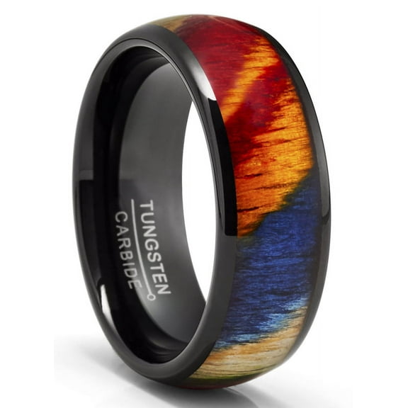 Metal Masters Tungsten Carbide Mens Ring Wedding Band Rosewood 8mm Comfort-Fit Multicolor Black