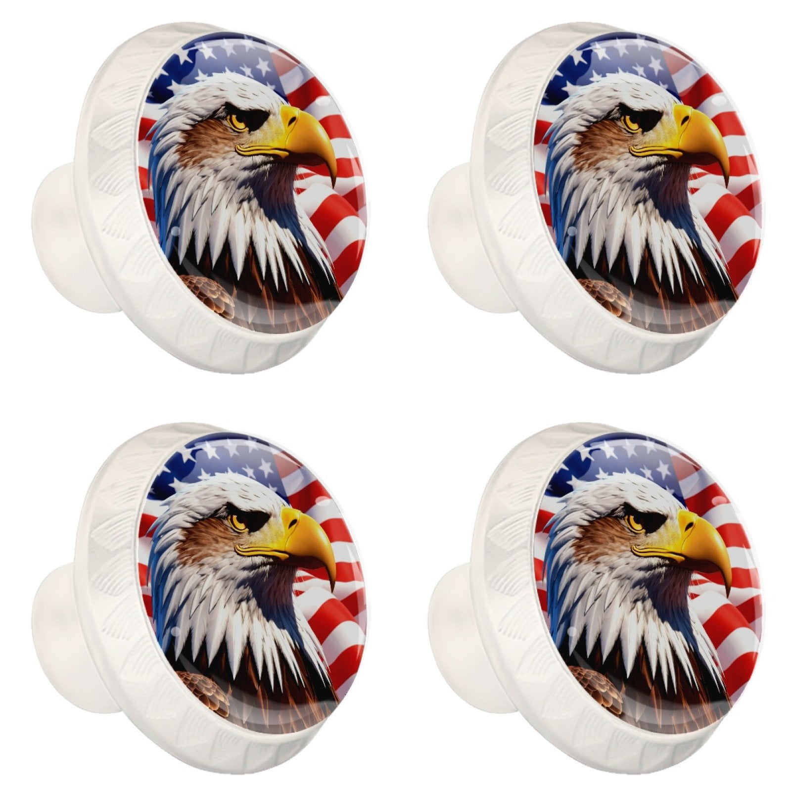4 Pcs Eagle and American Flag Knobs for Kitchen Cabinet Cupboard Dresser Bookcase Drawer Pulls Handles Round Home Decor
