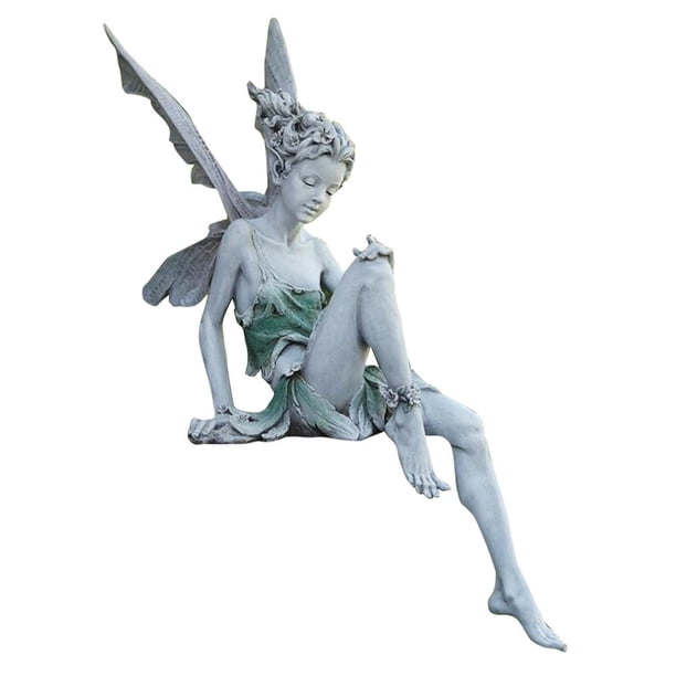 2 Uds Escultura Hada Las Flores Estatua Sentada Resina para Paisajismo en El Patio (blanco)