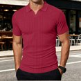 thumbnail image 2 of KLHDSF Collared Muscle Polo Shirts for Men Slim Fit V Neck Short Sleeve Ribbed Knit, Stretch, Textured, Athletic, Dress Shirt, Lightweight, Fitted Tee Wine M, 2 of 7
