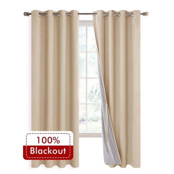 XWZO Biscotti Beige 100% Double Layer Blackout Curtains 84 Inches Long for Bedroom with Liner,Grommet Thermal Insulated Living Room Darkening Drapes with Tiebacks(Biscotti Beige,52"W x 84"L,2 Panels)