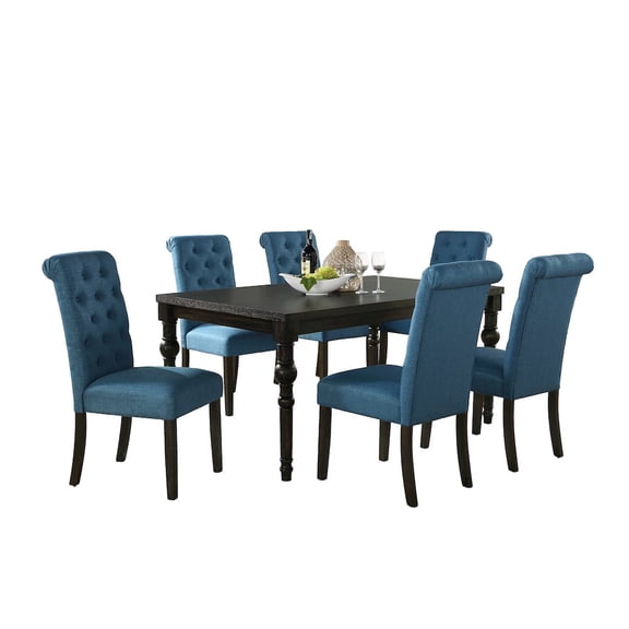 Roundhill Furniture Leviton Urban Style Dining Set: Table and 6 Chairs, Blue