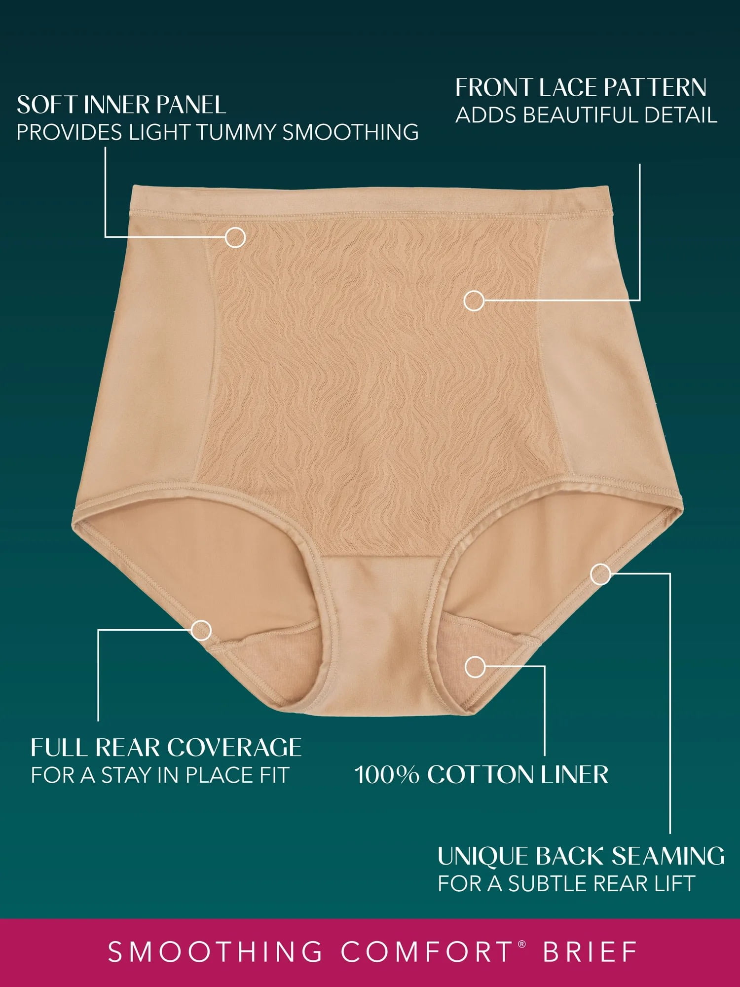 Vanity Fair Radiant Women's Light Tummy Control Briefs, Smoothing Comfort Underwear with Rear Lifting Seams, Sizes S–5XL