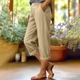 thumbnail image 2 of Outfmvch cotton linen pants women Beach Long Pants Business Casual Pants for Women Straight-legs Summer Beach Pants Baggy Pants Women Gaucho Pant Pull On Pants Wide Leg Trousers with Pockets Beige L, 2 of 5