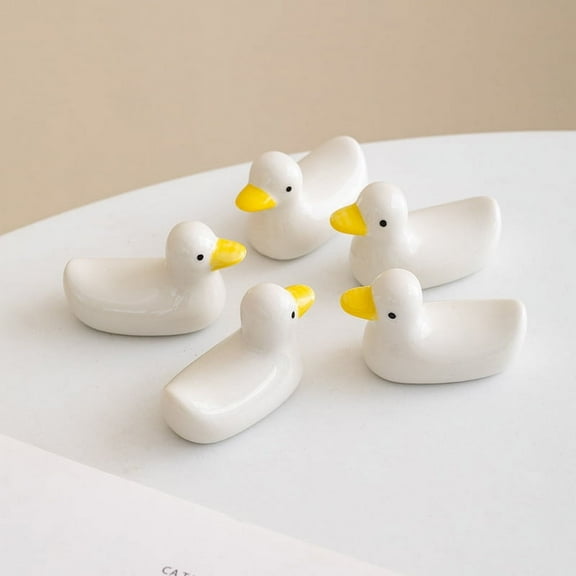 5 Pcs Cute Lucky Small Duck Chopsticks Holder Ceramic Small Duck Chopstick Rest Set Dinner Spoon Stand Knife Fork Holder
