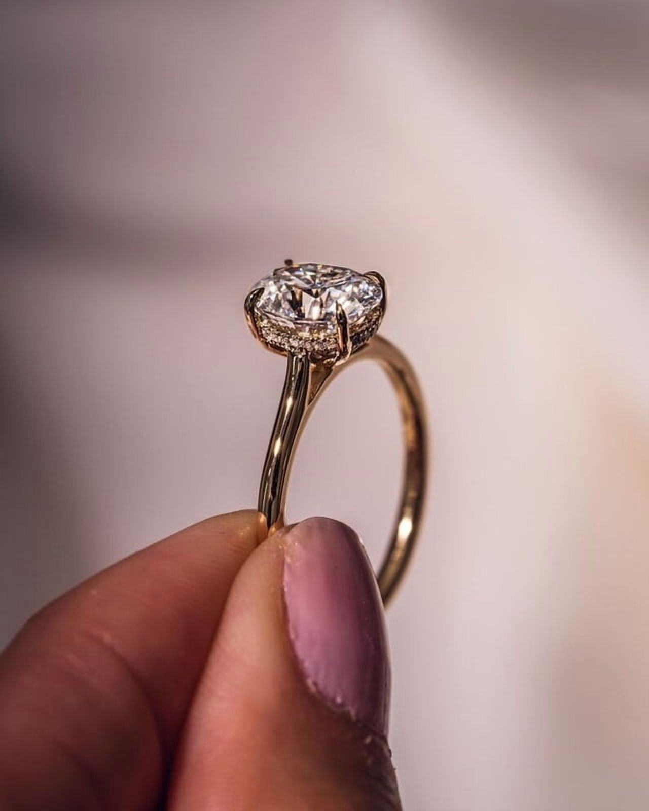SOLITAIRE JEWELS 3.1CT Oval Cut Moissanite Diamond Hidden Halo Engagement Ring, Anniversary Ring For Women, 10k Yellow Gold Solitaire Ring