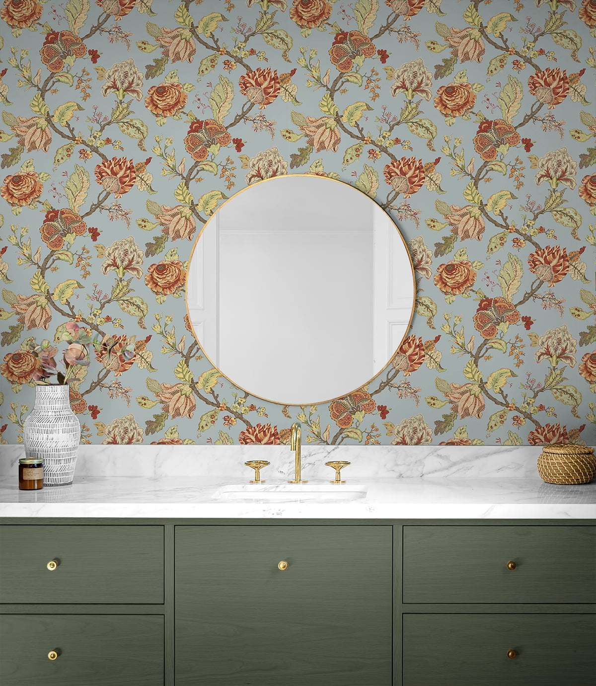 Seabrook Designs  Lana Jacobean Prepasted Wallpaper 20.5 in W x 33 ft. L - Blue Dusk